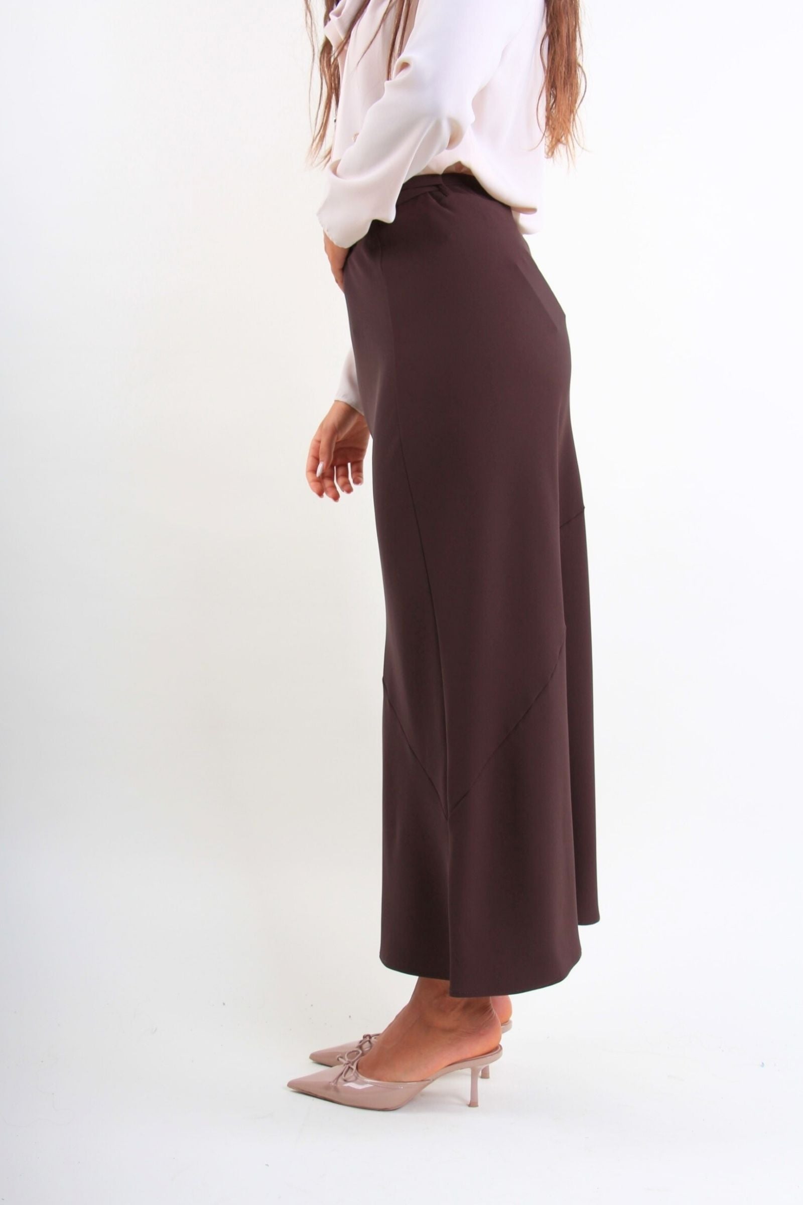 Gonna midi in tessuto fluido con cintura