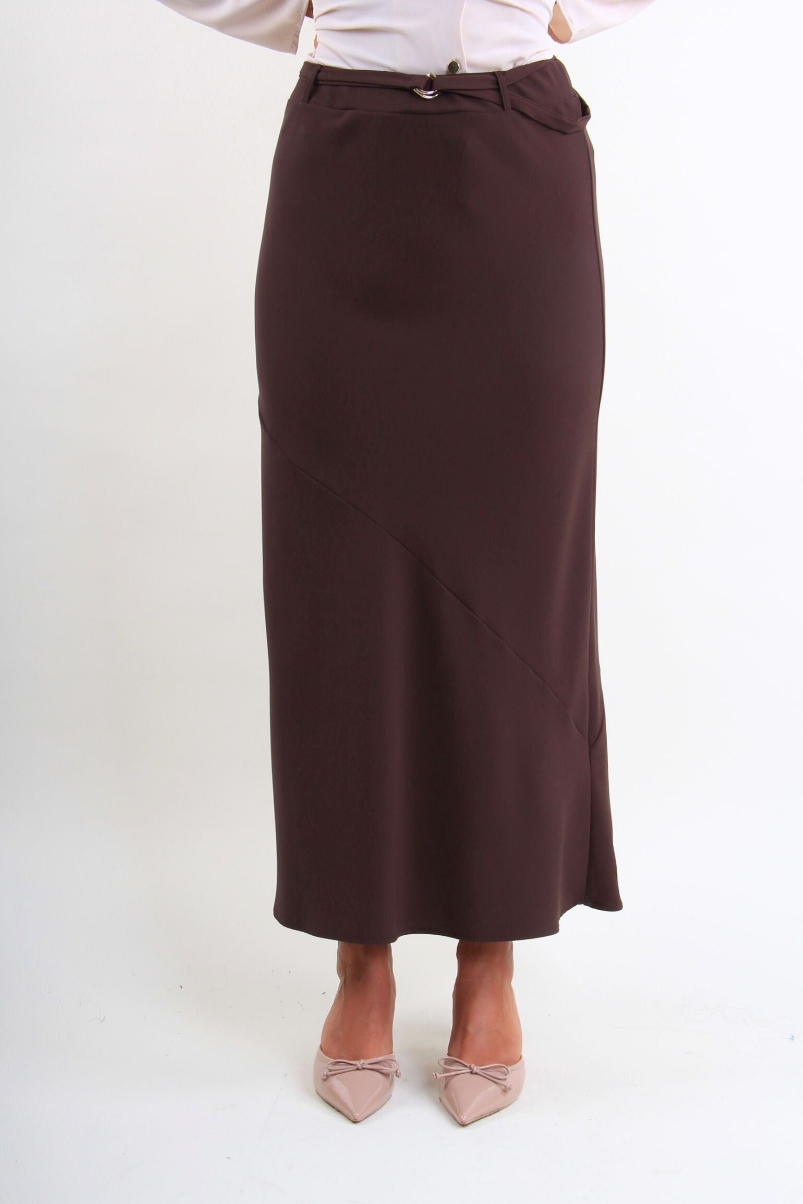 Gonna midi in tessuto fluido con cintura