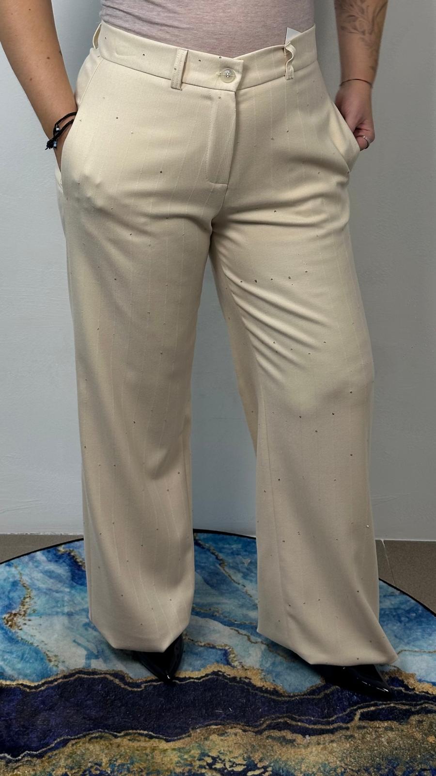 Pantalone a palazzo gessato e micro paillettes