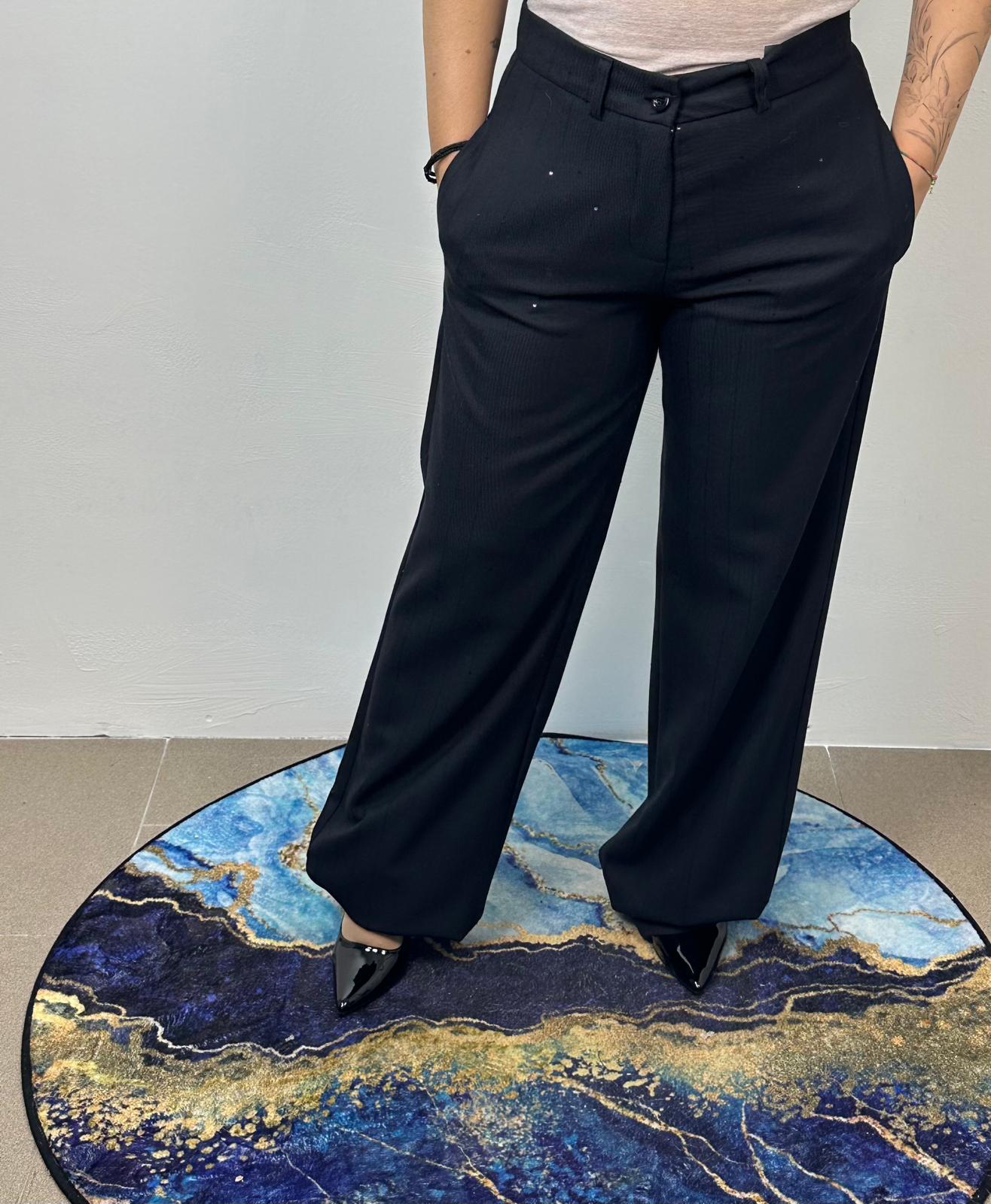 Pantalone a palazzo gessato e micro paillettes