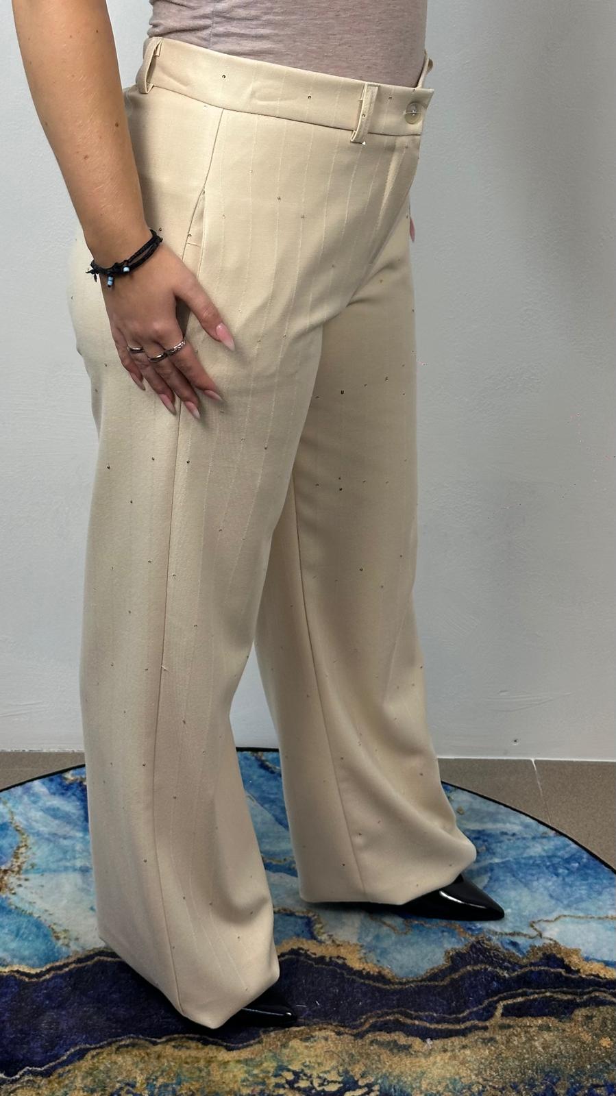 Pantalone a palazzo gessato e micro paillettes