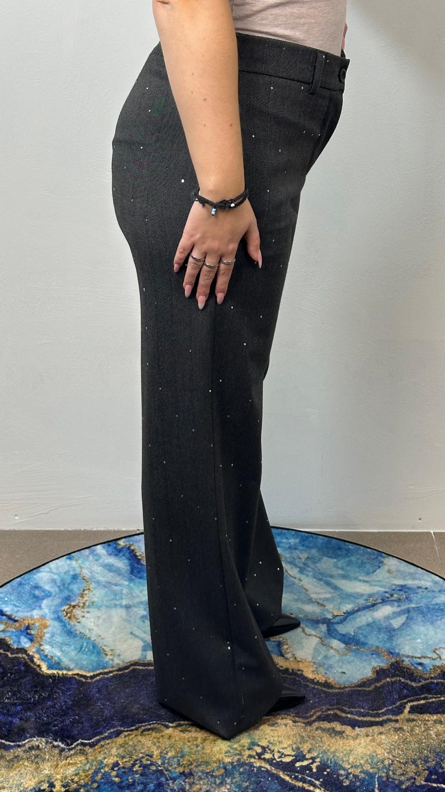 Pantalone a palazzo gessato e micro paillettes