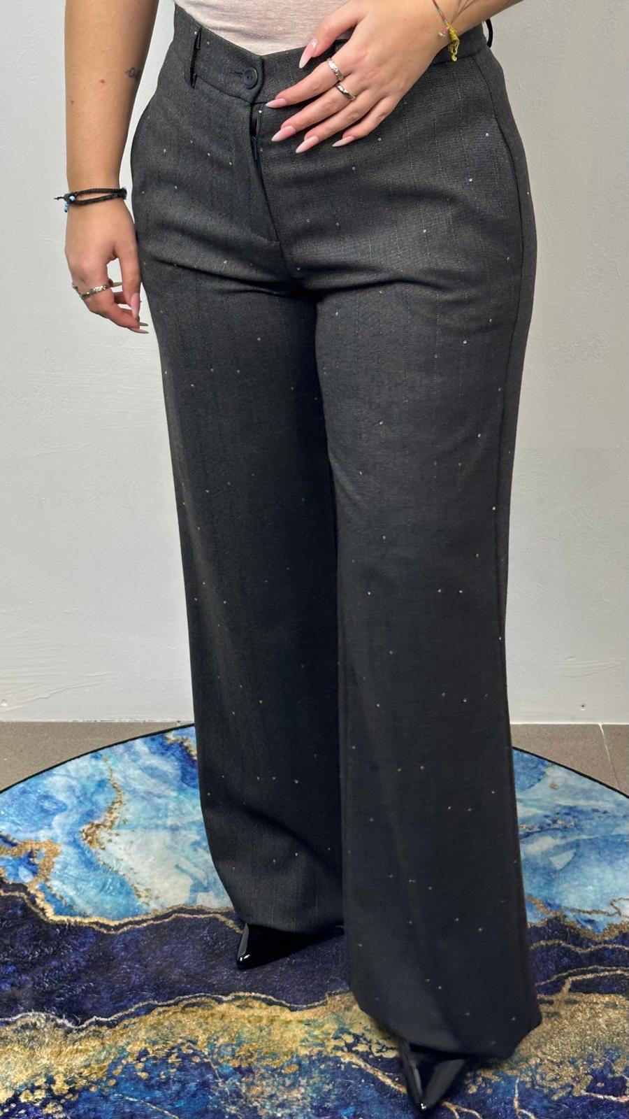 Pantalone a palazzo gessato e micro paillettes